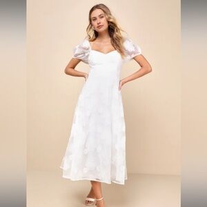 Lulus Sweetest Behavior White Embroidered Puff Sleeve Midi Dress